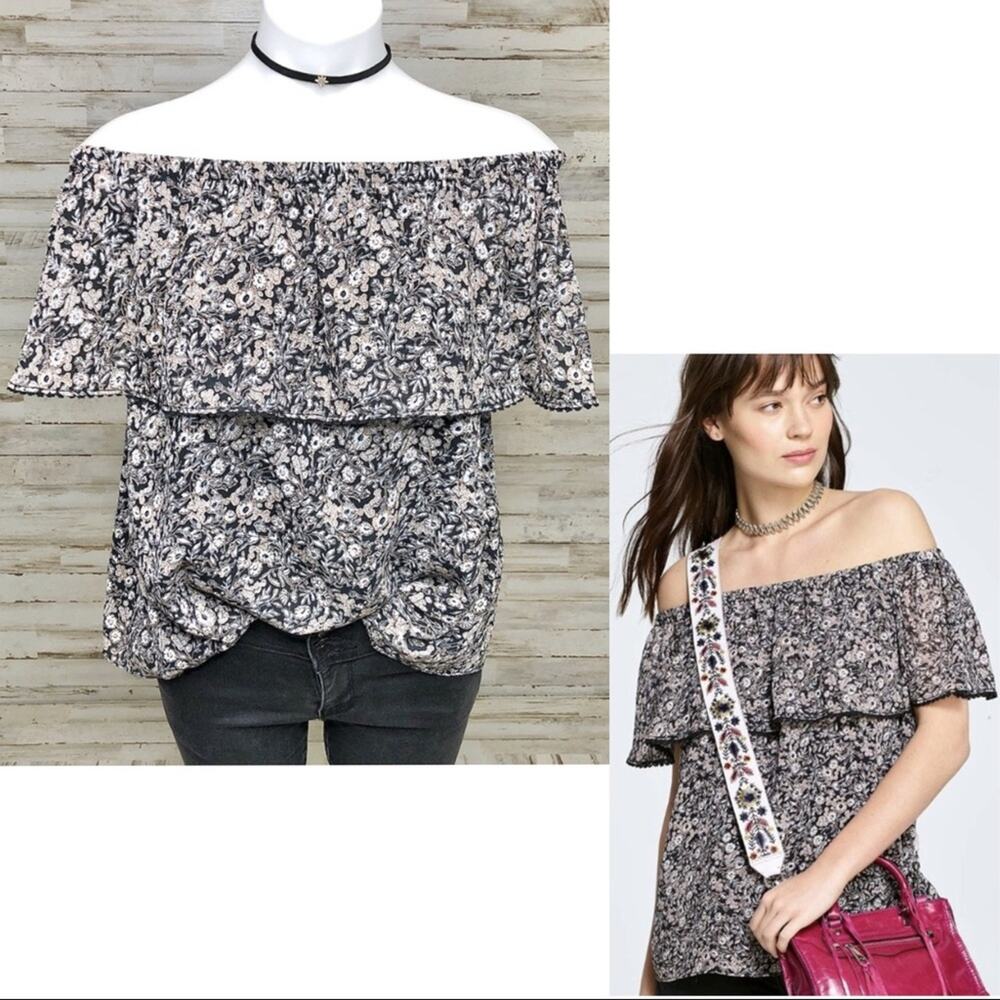 Rebecca Minkoff Wildflower Deb Top Womens Size S Black Off the Shoulder - Picture 2 of 14